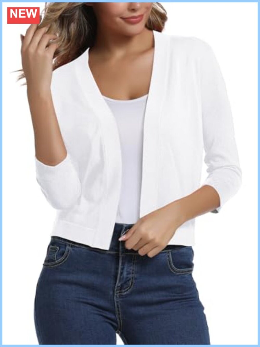 Cropped Cardigan Shrug, 3/4 Sleeve, Lightweight Open Front Knit